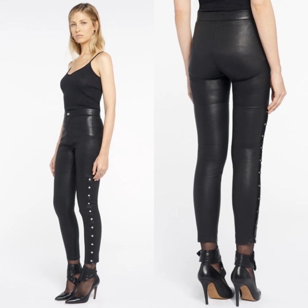 IRO Women's Skinny Ankle Mid Rise Leather Pants Black Size 34